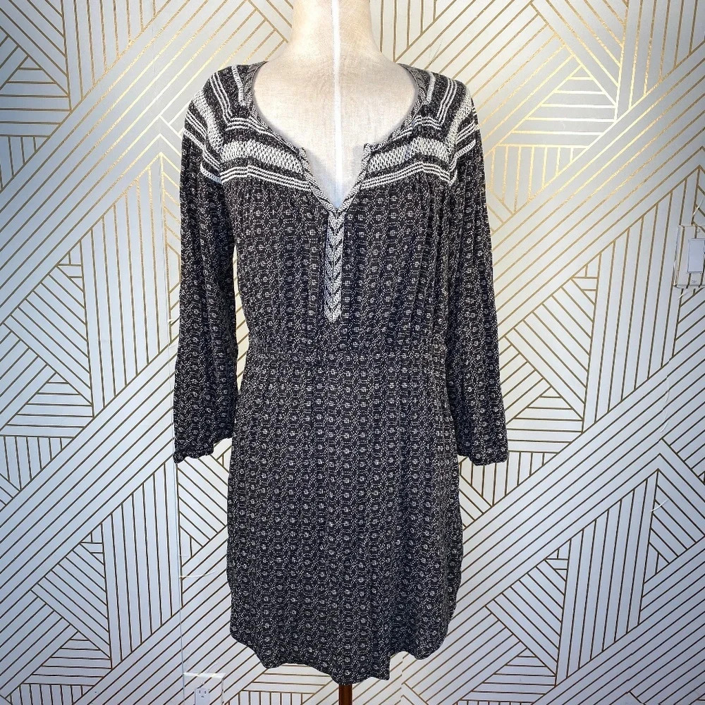 Anthropologie Holding Horses Printed Tunic Dress Embroidered Gray Size Medium
